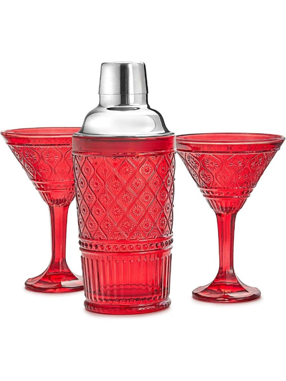 Vintage Cocktail Shaker & 2 Martini Glasses Set | Barware Gift, Retro Decor